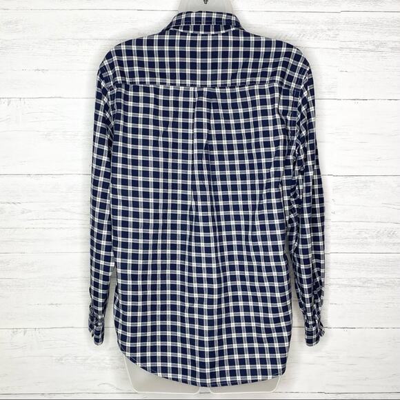 LANDS' END navy & white plaid button down shirt | Women's Size Small - Picture 5 of 8